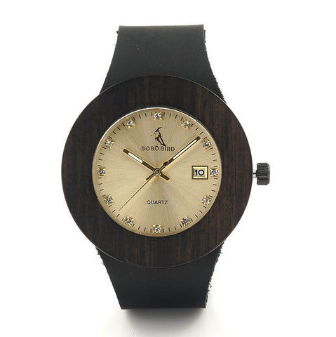 Women Wooden Diamond Dail Complete Calendar Quartz Watch