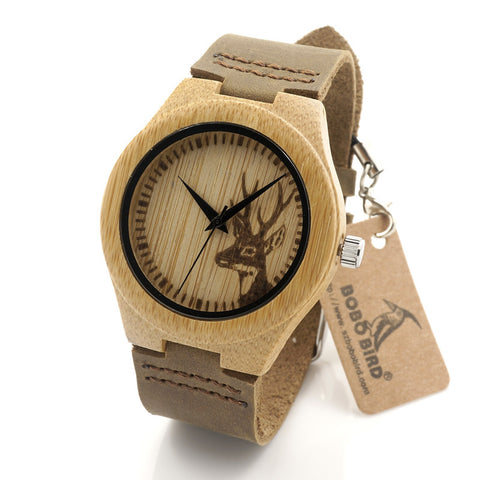 Bamboo Wooden Deer Head Design Women's Luxury Quartz Watches - 101 Gear Shop