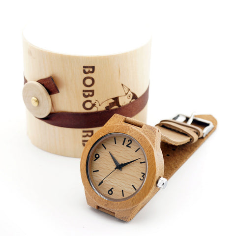 Women Bamboo Wooden Watches with Genuine Leather