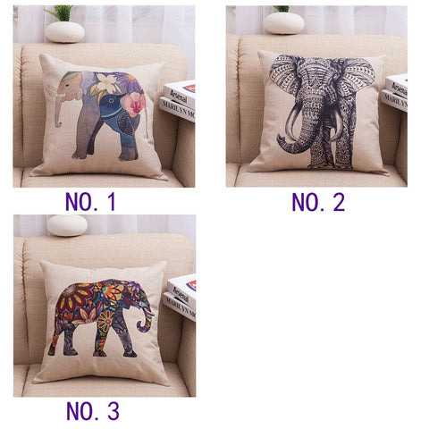 Elephant Printed Linen Cushion Cover For Sofa - 101 Gear Shop