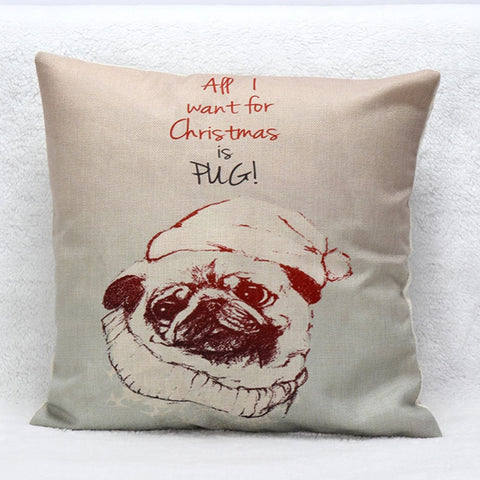 Cushion Covers Dog in Christmas Hat Pattern