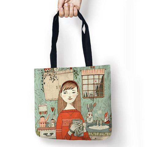 Lovely Girl Storage Bags Printed Tote Bag