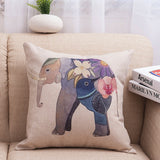 Elephant Printed Linen Cushion Cover For Sofa