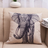 Elephant Printed Linen Cushion Cover For Sofa