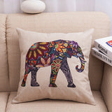 Elephant Printed Linen Cushion Cover For Sofa