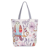 Floral And Owl Printed Canvas Tote