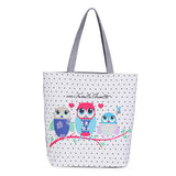 Floral And Owl Printed Canvas Tote