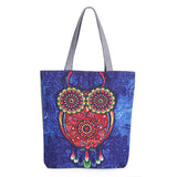 Floral And Owl Printed Canvas Tote