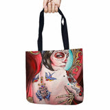 Day of Dead Storage Bags Skull Printed Shopping Tote Linen Bag For Food