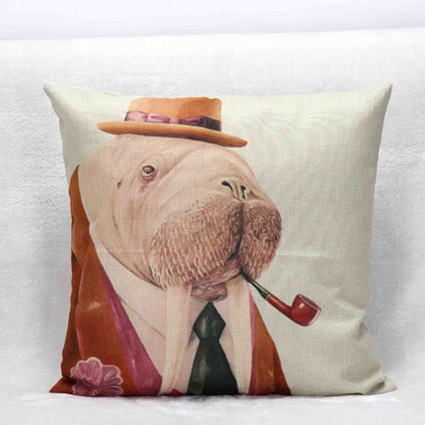 Mr. Animal Printed Vintage Cushion