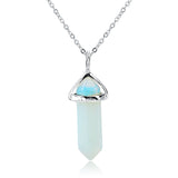 Long Chain Multicolor Natural Stone Pendant Necklace For Women