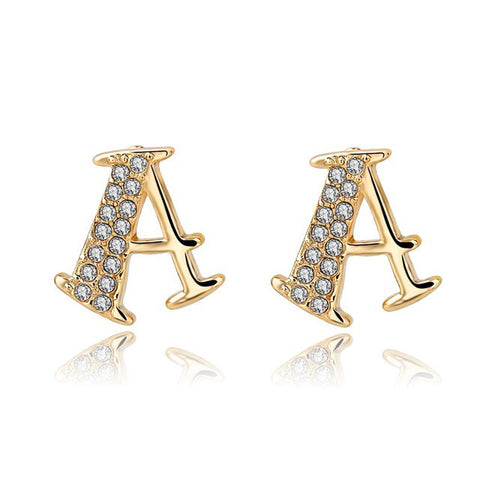 new letter A crystal stud earrings for women and girls