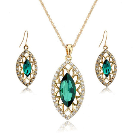 18K Gold Plated Luxury Austrian Crystal Earring and Necklace Set