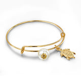 Lovely Small Gold Turtle Bangles Adjustable Expandable Wire Simulated Pearl Bracelets