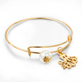 Lovely Small Gold Turtle Bangles Adjustable Expandable Wire Simulated Pearl Bracelets