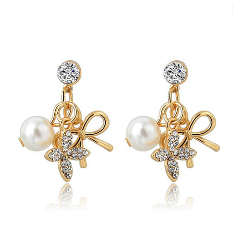 Crystal Bowknot Statement Earrings Gold Bridal Wedding