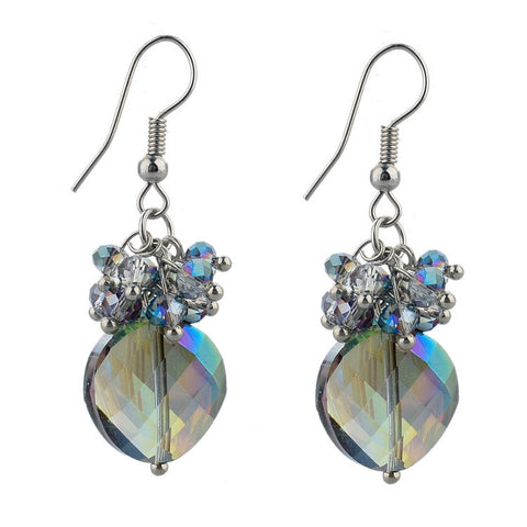 Silver Dangle Earrings Crystal Simulated Diamond Green Earrings