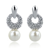 Imitation Pearl Stud Earrings For Women Full Rhinestone Earrings Gold/Silver