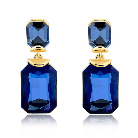 Romantic Genuine 18K Gold Plated Geometric Stud Earrings with Blue Crystal Stone - 101 Gear Shop