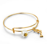 Lovely Small Gold Turtle Bangles Adjustable Expandable Wire Simulated Pearl Bracelets