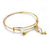 Lovely Small Gold Turtle Bangles Adjustable Expandable Wire Simulated Pearl Bracelets