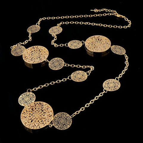 Gold Plated Round Flower Long Necklace Chain - 101 Gear Shop