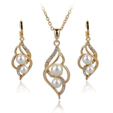 Inlaid Crystal Jewelry Sets Imitation Pearl Earrings Necklaces Set