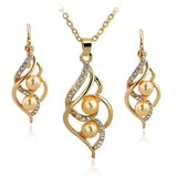 Inlaid Crystal Jewelry Sets Imitation Pearl Earrings Necklaces Set