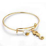 Lovely Small Gold Turtle Bangles Adjustable Expandable Wire Simulated Pearl Bracelets