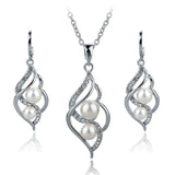 Inlaid Crystal Jewelry Sets Imitation Pearl Earrings Necklaces Set