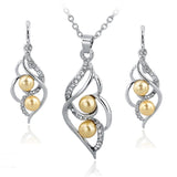 Inlaid Crystal Jewelry Sets Imitation Pearl Earrings Necklaces Set