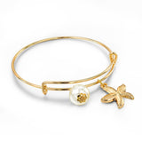 Lovely Small Gold Turtle Bangles Adjustable Expandable Wire Simulated Pearl Bracelets