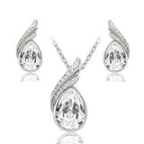 Silver Plated Rhinestone Necklace Earrings Crystal Set